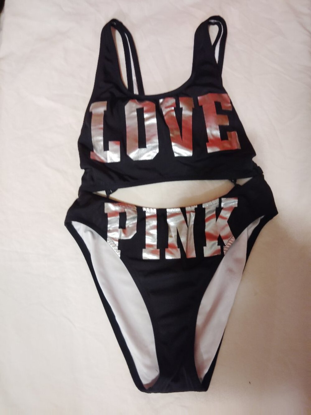 PINK Victoria's secret Black One- piece cutout Swimsuit Size Large - Picture 2 of 4